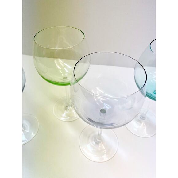 Block Crystal Mouth Blown Crystal Pastel Tint Balloon Wine Glasses - Picture 8 of 11